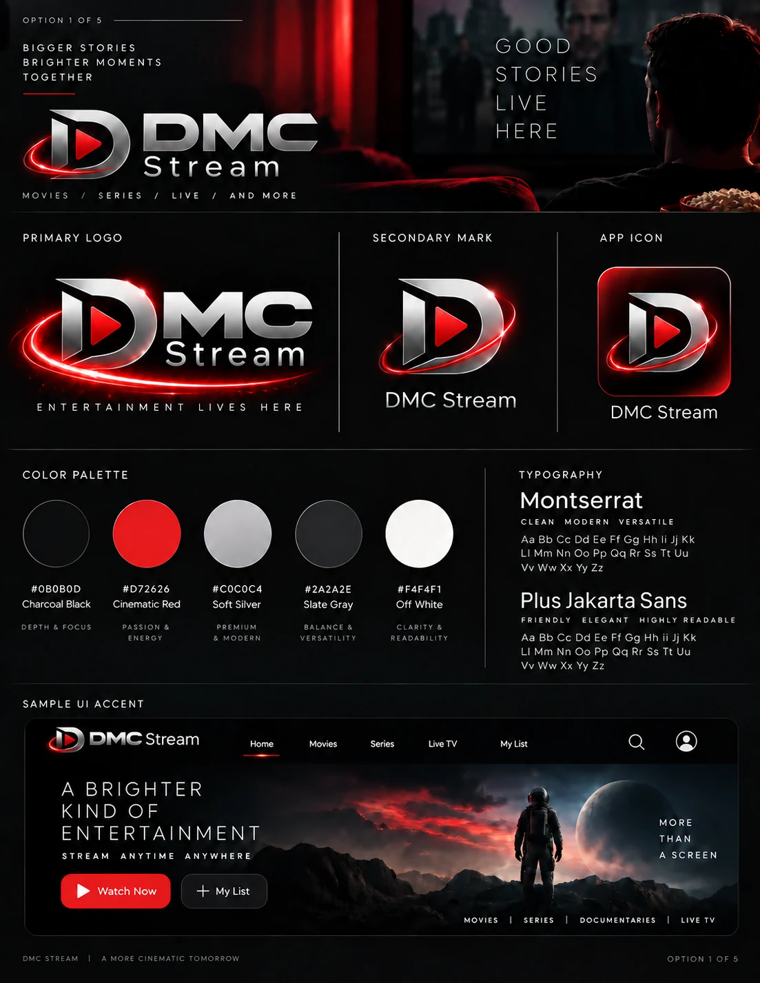 DMC Stream — Brand board and UI concept
