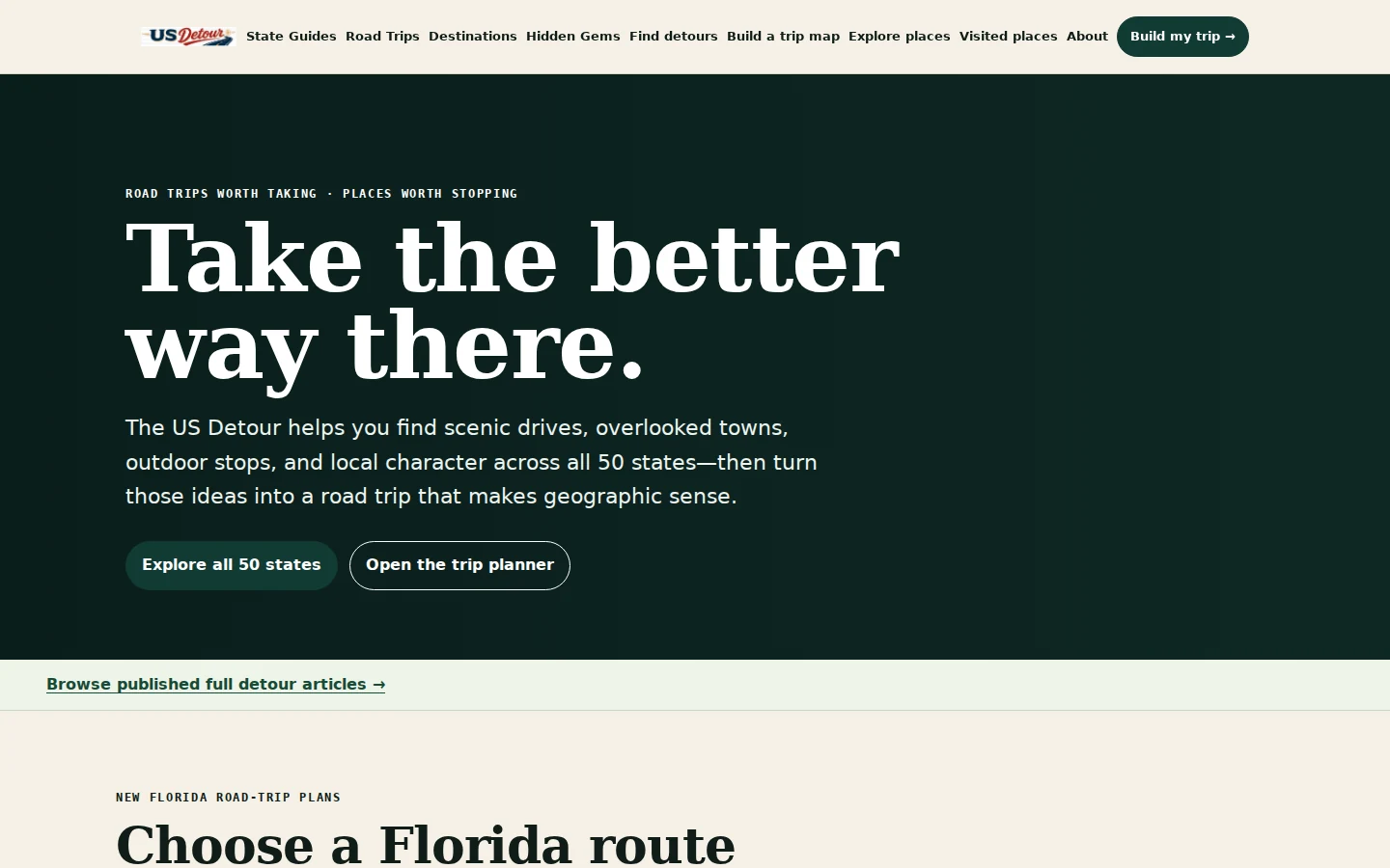 The US Detour — Homepage preview